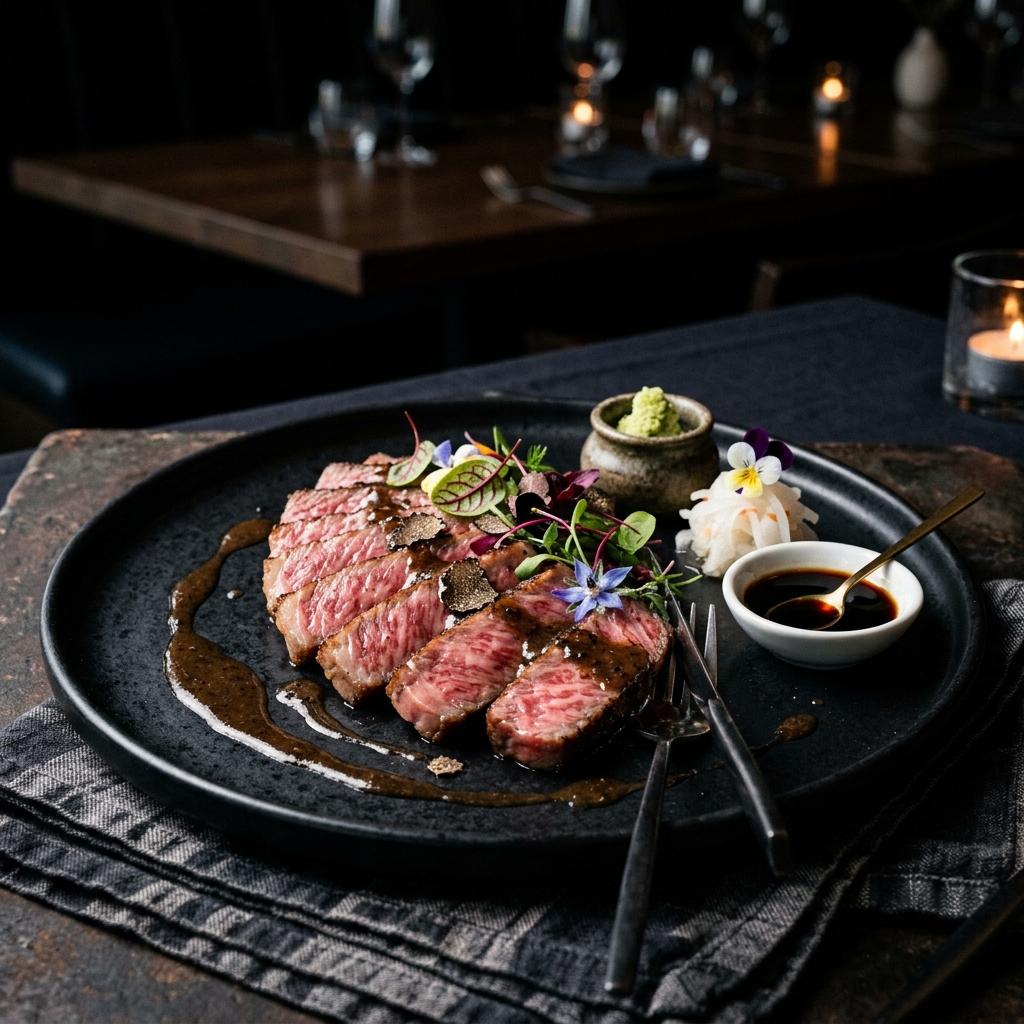 A5 Wagyu Kaiseki — premium Japanese wagyu beef with truffle sauce